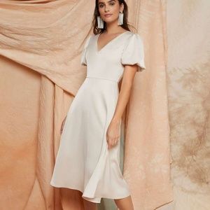 Brand New - SHEIN - Puff Sleeve Solid Satin Dress - Ivory - Size S